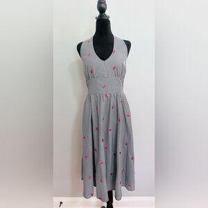 Retrolicious Black White Gingham Embroidered Cherries Halter Top Dress Sz M